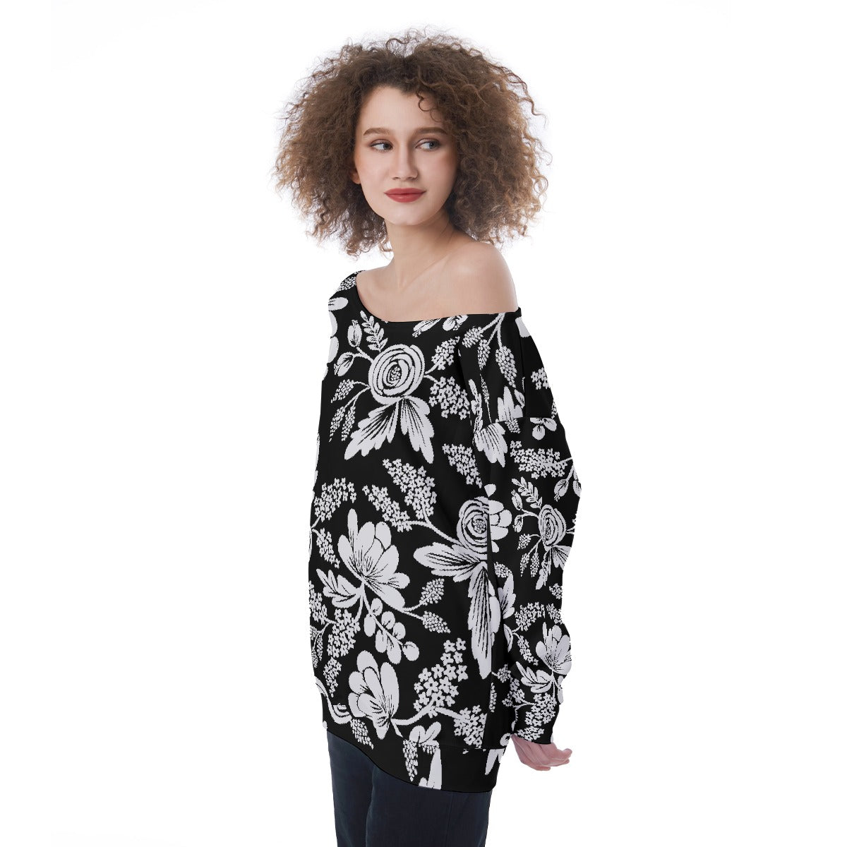 All-Over Print Oversized Women's Off-Shoulder Sweatshirt