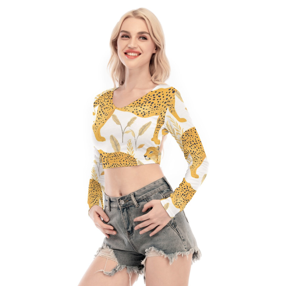 All-Over Print Women's Back Hollow T-shirt With Strap