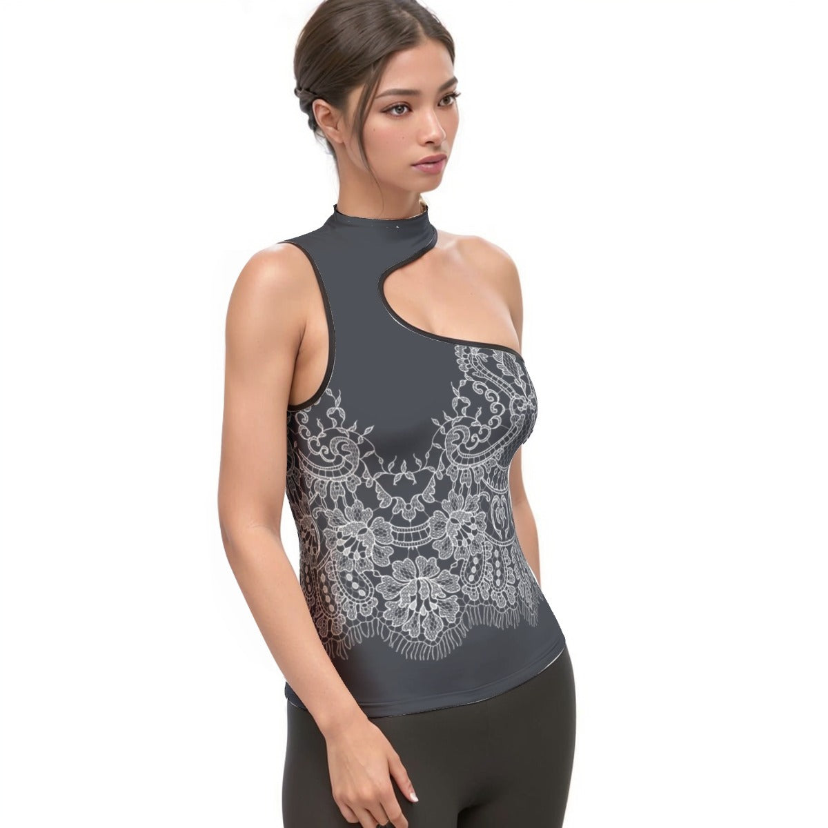 All-Over Print Women's Halter Sleeveless Asymmetrical Tank Top