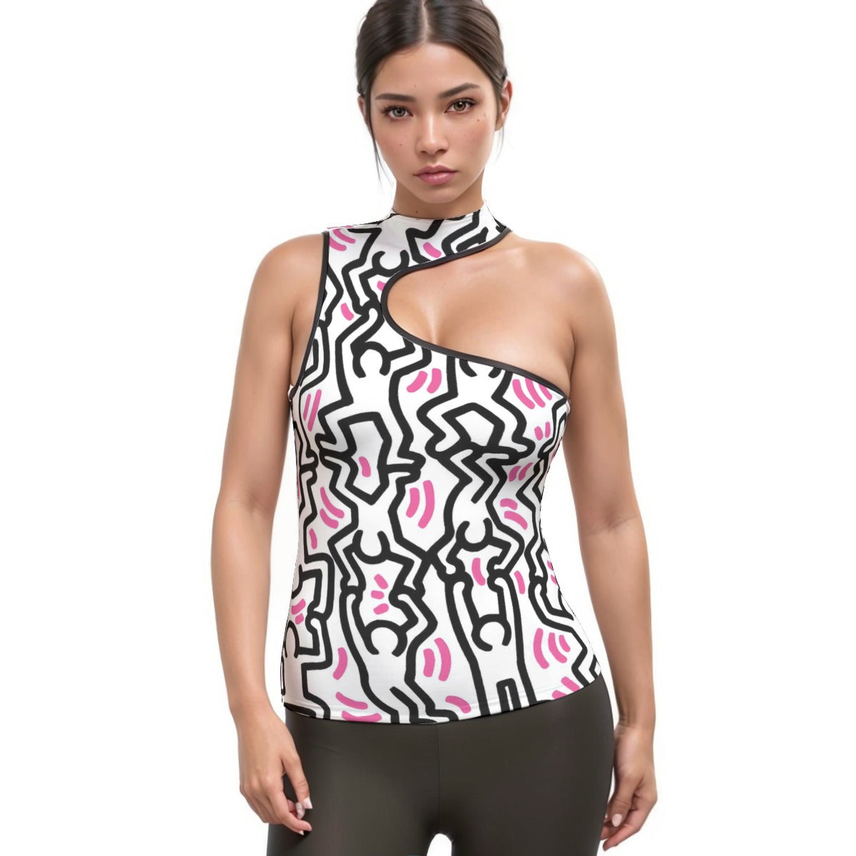 All-Over Print Women's Halter Sleeveless Asymmetrical Tank Top