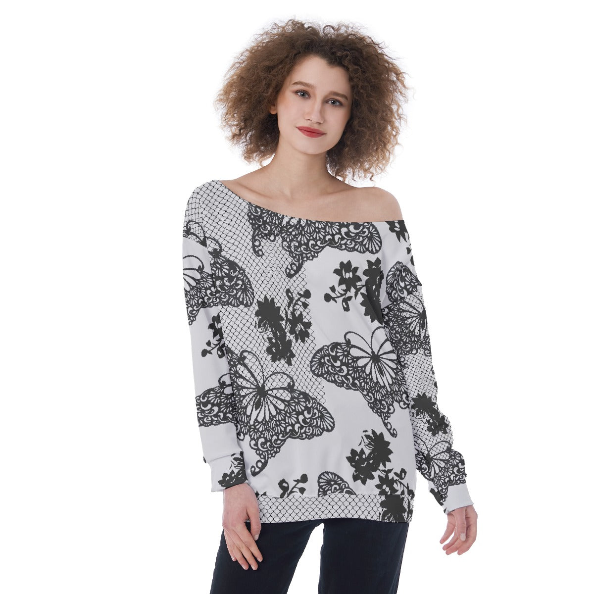 All-Over Print Oversized Women's Off-Shoulder Sweatshirt