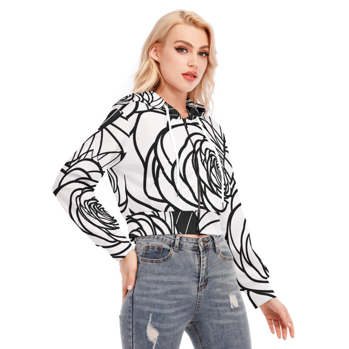 All-Over Print Women's Crop Top Hoodie With Zipper Closure