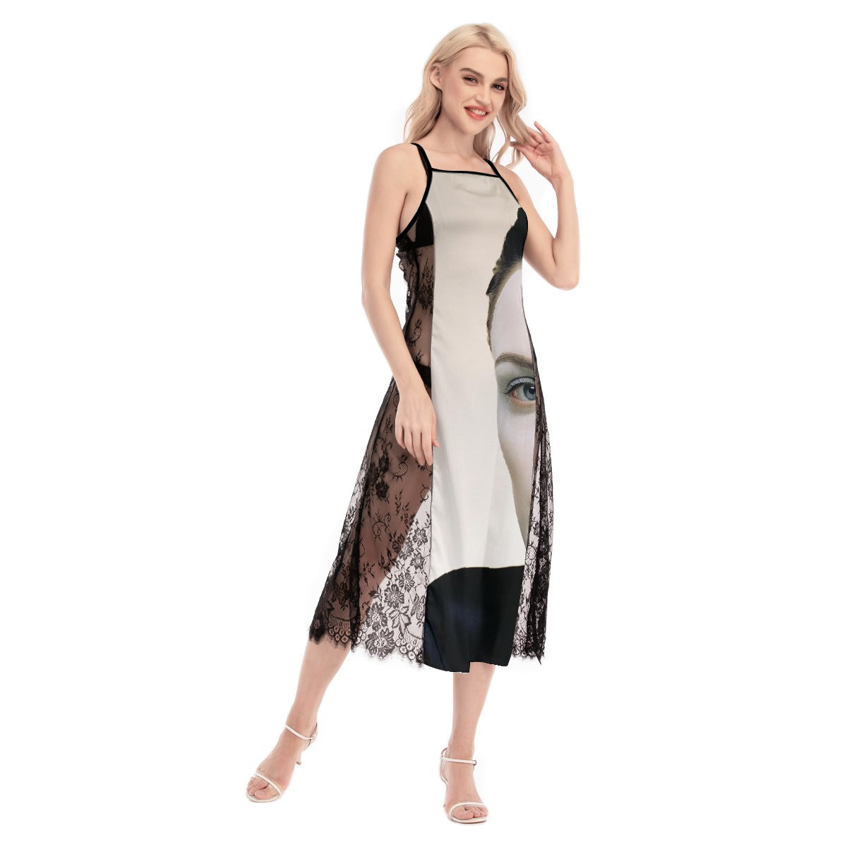 All-Over Print Women's Lace Cami Cross Back Dress