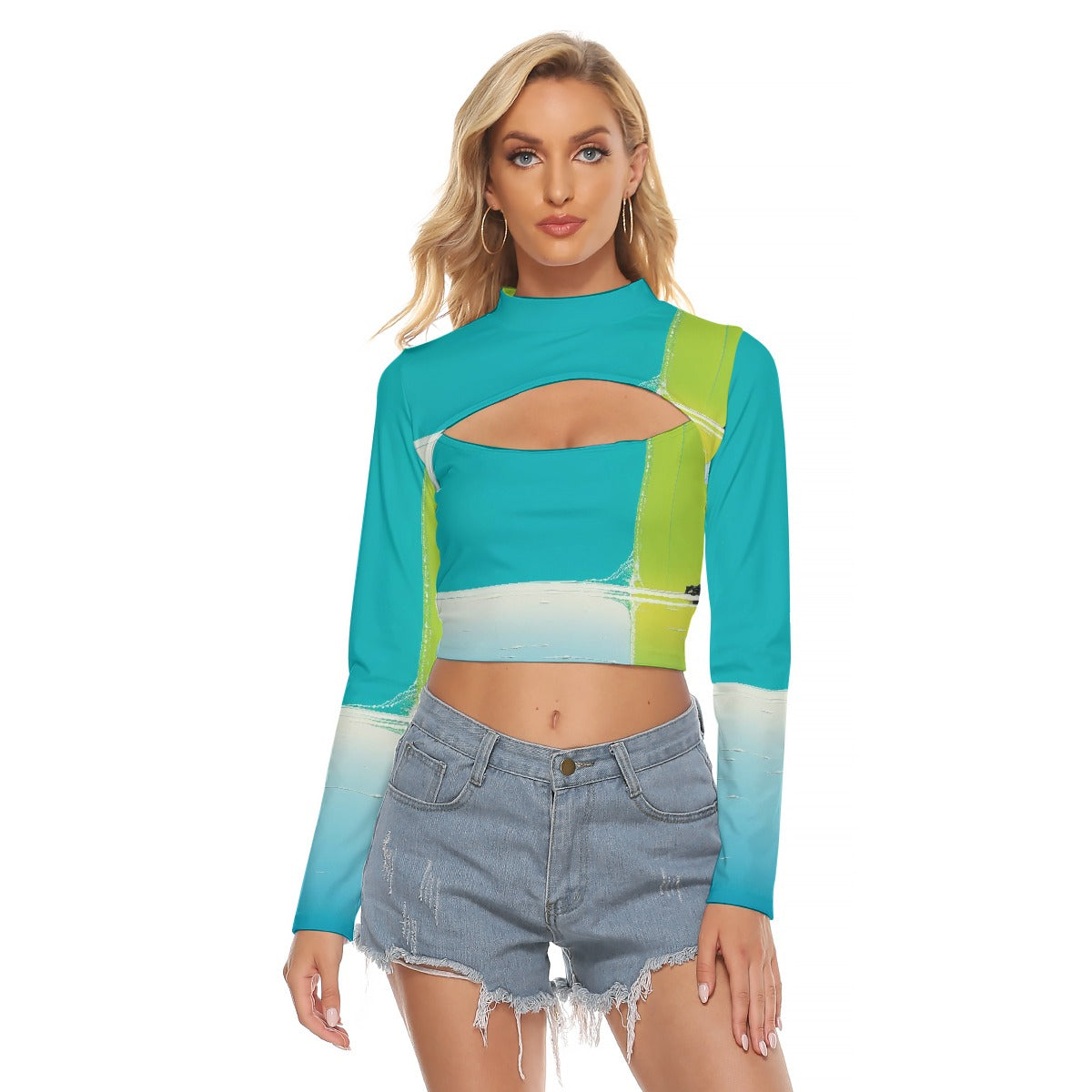 All-Over Print Women's Hollow Chest Keyhole Tight Crop Top