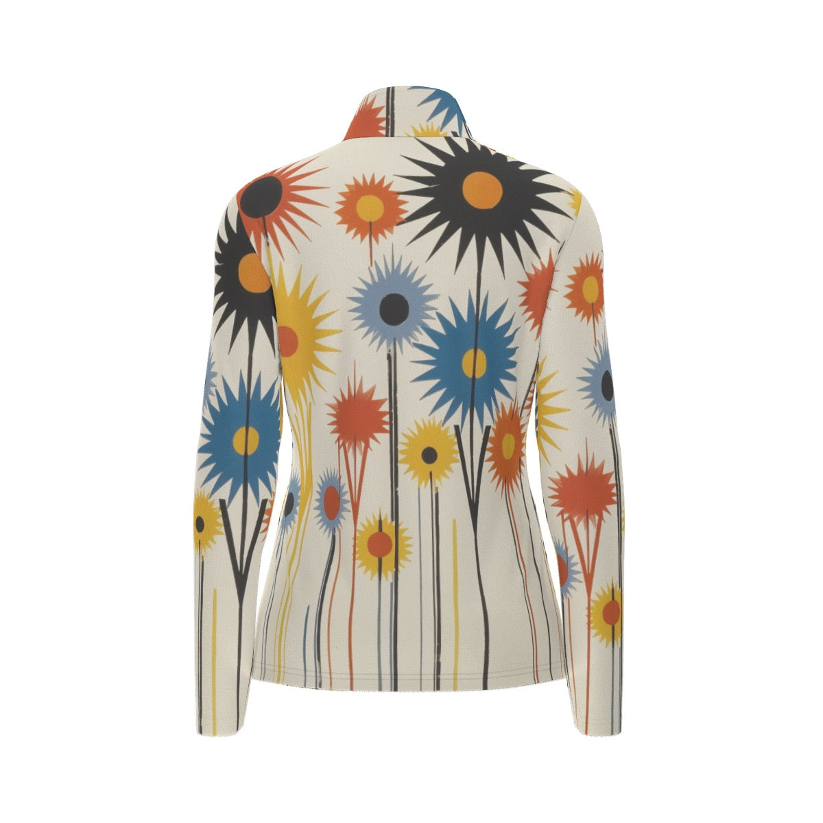 All-Over Print Women's Sports Collar Jersey With Long Sleeve