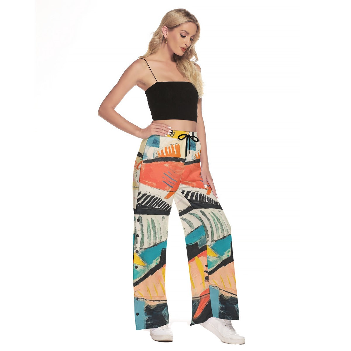 All-Over Print Women's Side Slit Snap Button Trousers