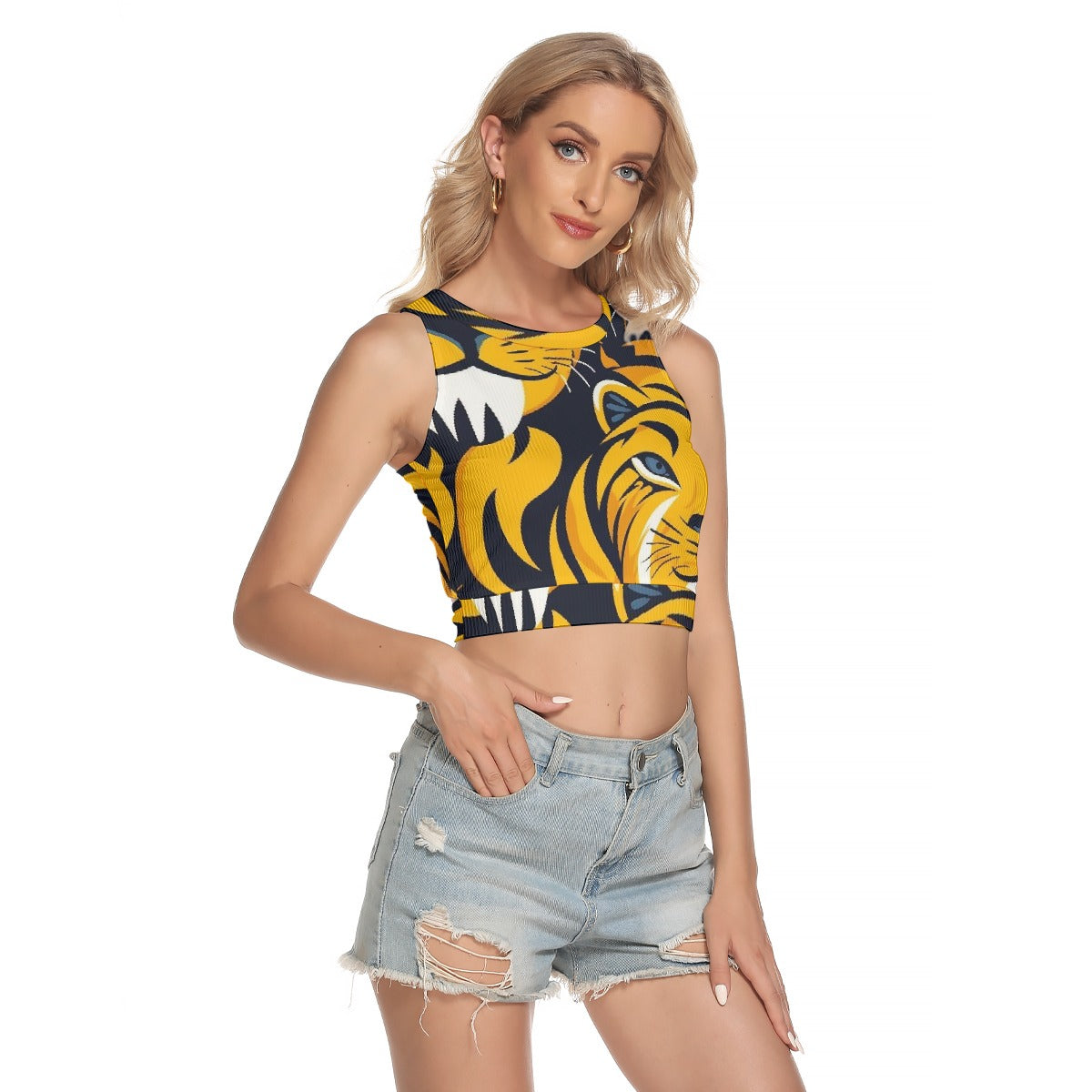 All-Over Print Women's Sleeveless Back Hollow Crop Top