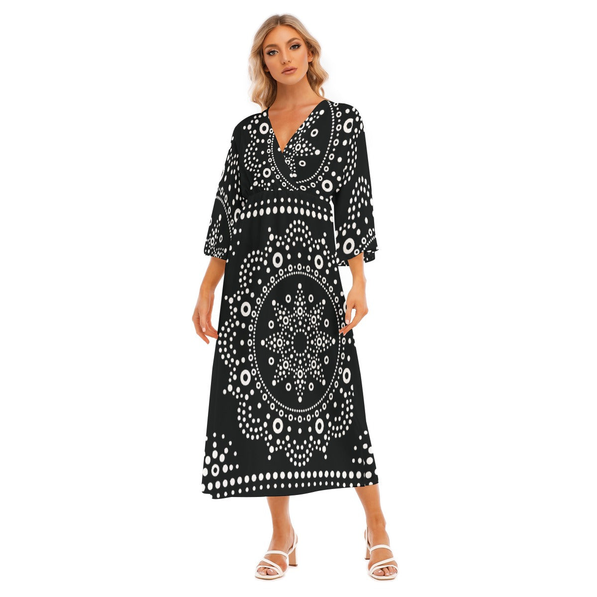 All-Over Print Women's Mid-Sleeve Long Dress