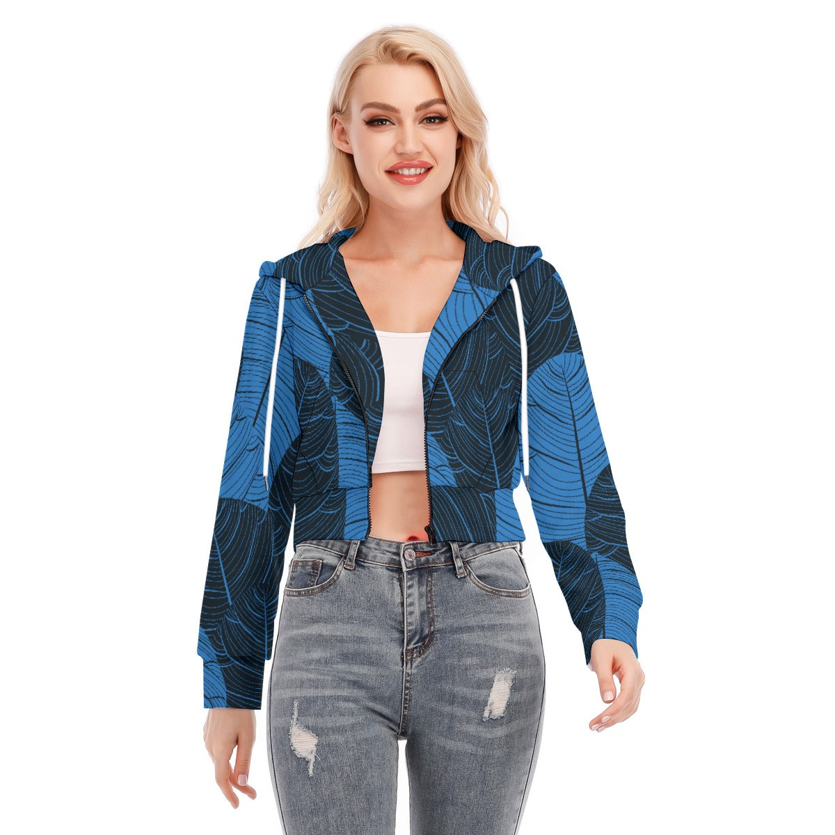 All-Over Print Women's Crop Top Hoodie With Zipper Closure