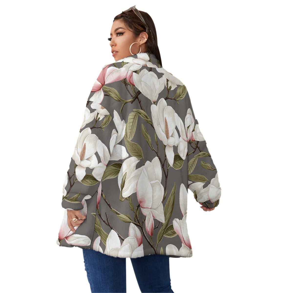 All-Over Print Unisex Borg Fleece Stand-up Collar Coat With Zipper Closure(Plus Size)