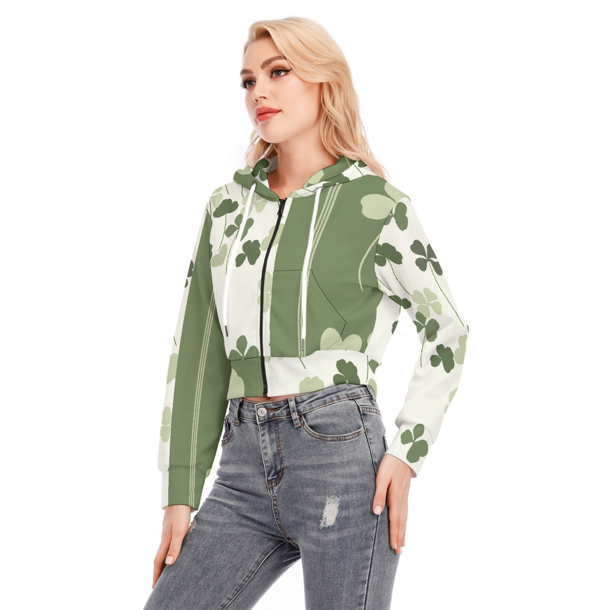 All-Over Print Women's Crop Top Hoodie With Zipper Closure