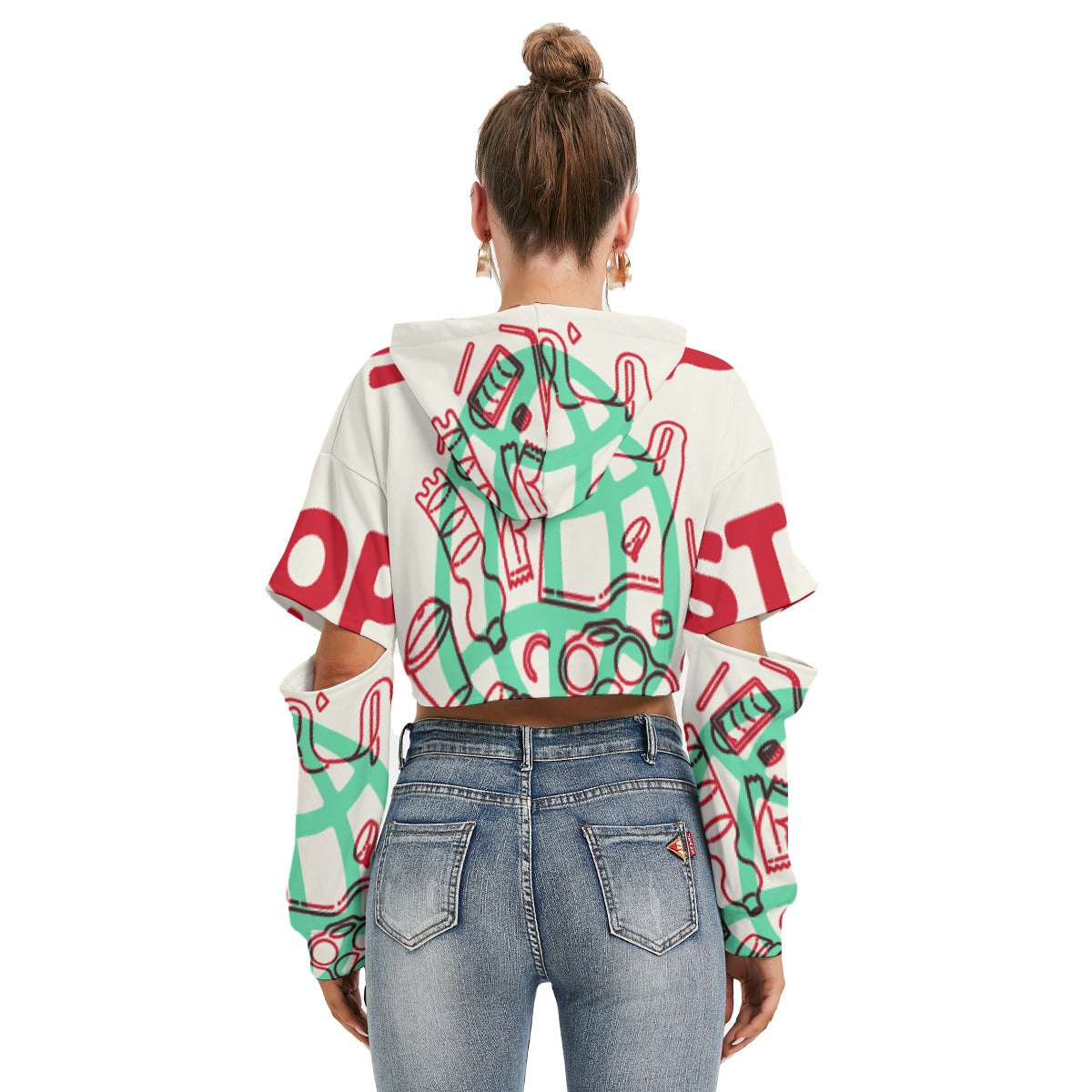 All-Over Print Women's Heavy Fleece Hoodie With Hollow Out Sleeve