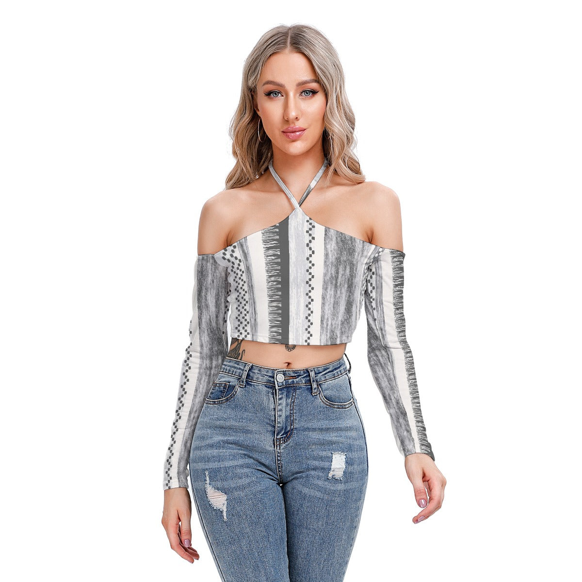 All-Over Print Women's Halter Lace-up Top