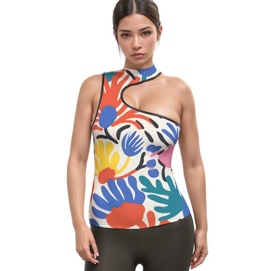 All-Over Print Women's Halter Sleeveless Asymmetrical Tank Top