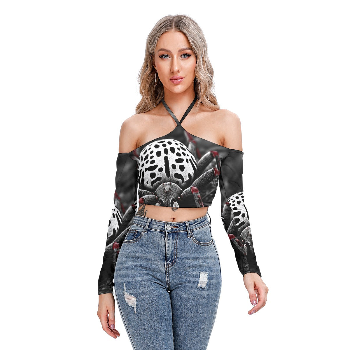All-Over Print Women's Halter Lace-up Top