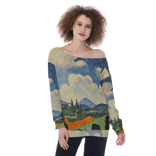 All-Over Print Oversized Women's Off-Shoulder Sweatshirt