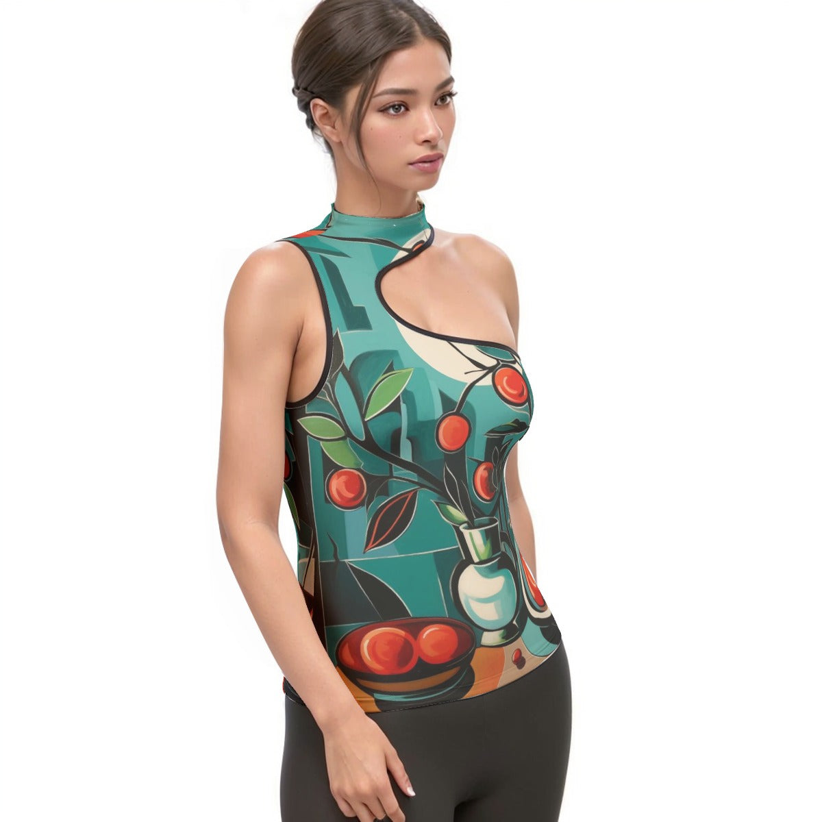 All-Over Print Women's Halter Sleeveless Asymmetrical Tank Top