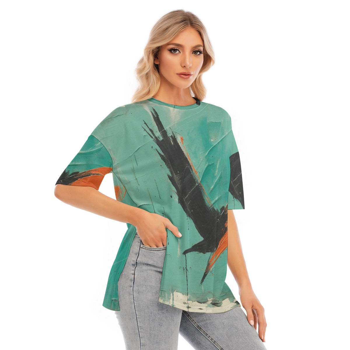 All-Over Print Women's Short Sleeves T-shirt With Hem Split