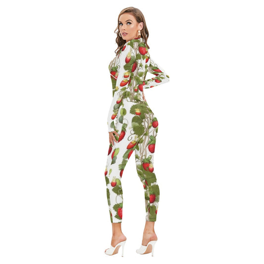 All-Over Print Women's Long-sleeved High-neck Jumpsuit With Zipper