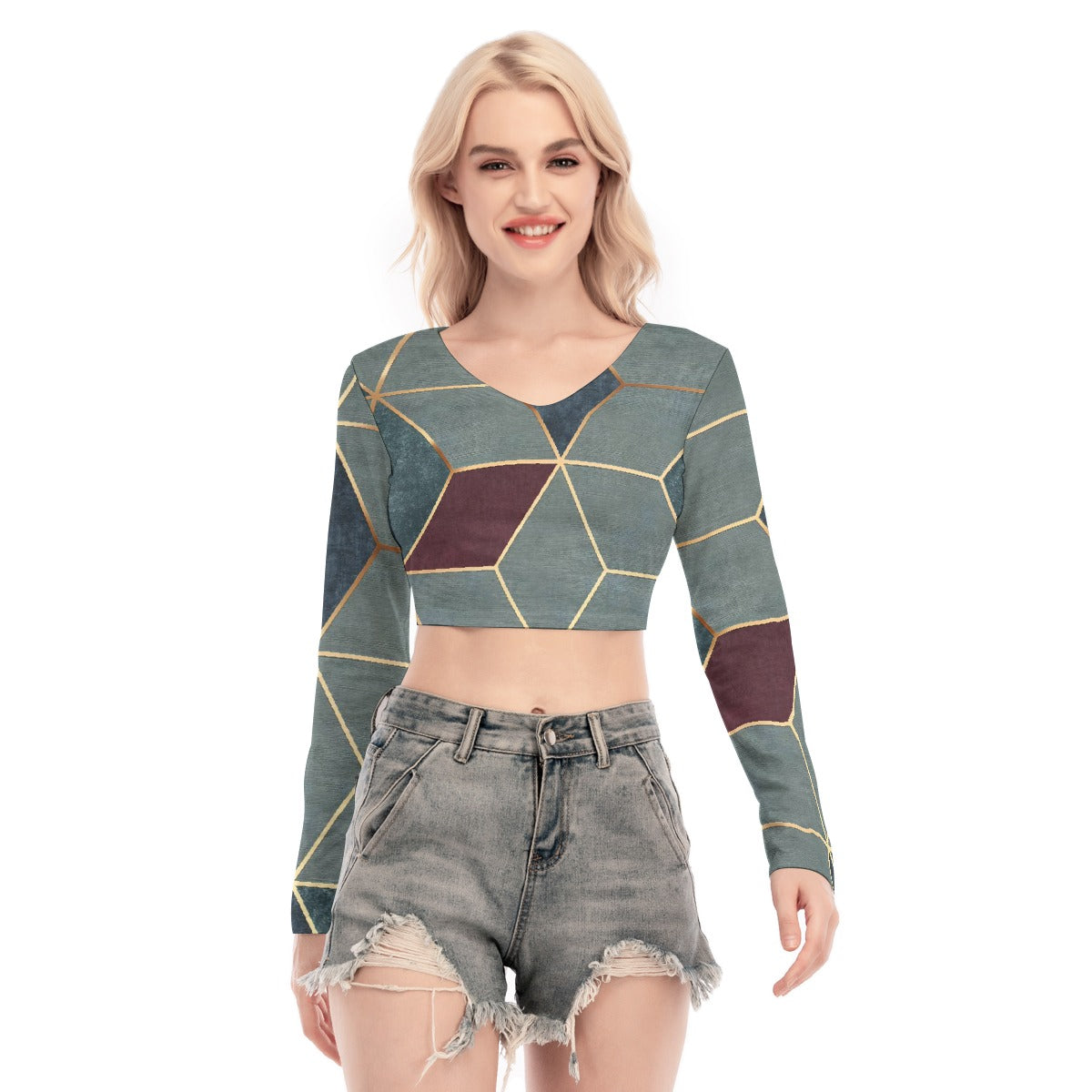 All-Over Print Women's Back Hollow T-shirt With Strap