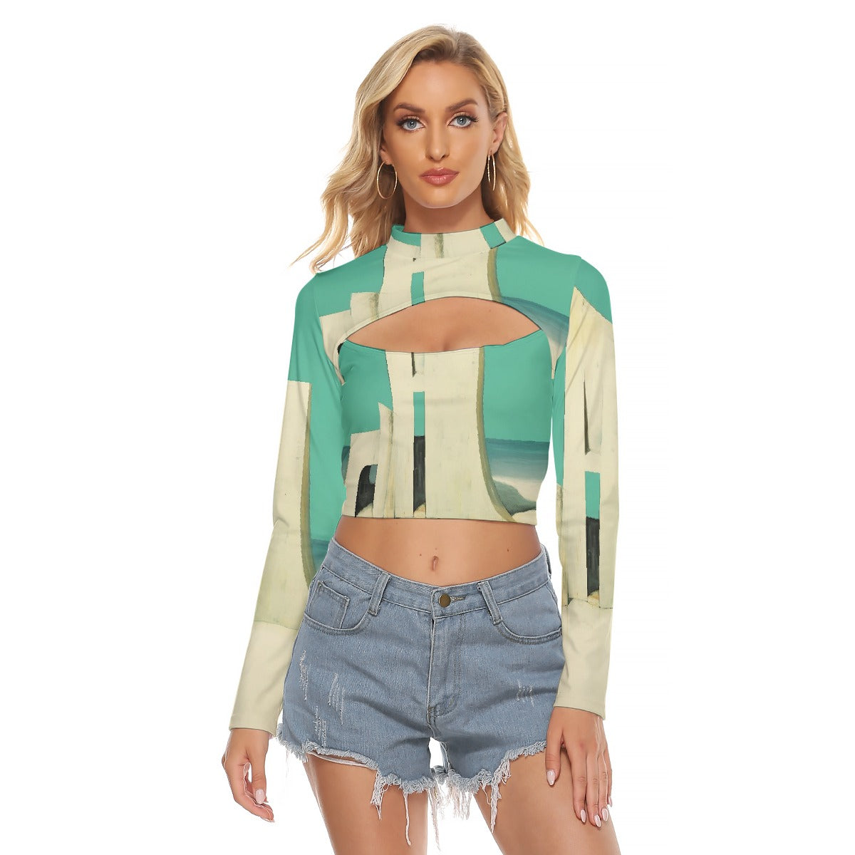 All-Over Print Women's Hollow Chest Keyhole Tight Crop Top