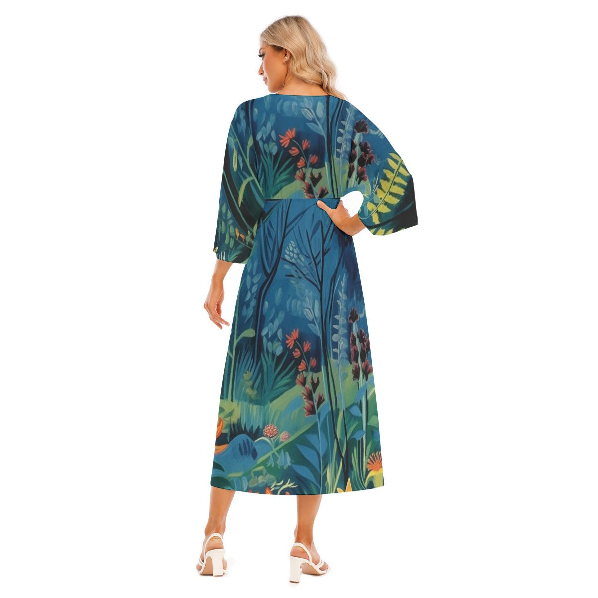 All-Over Print Women's Mid-Sleeve Long Dress