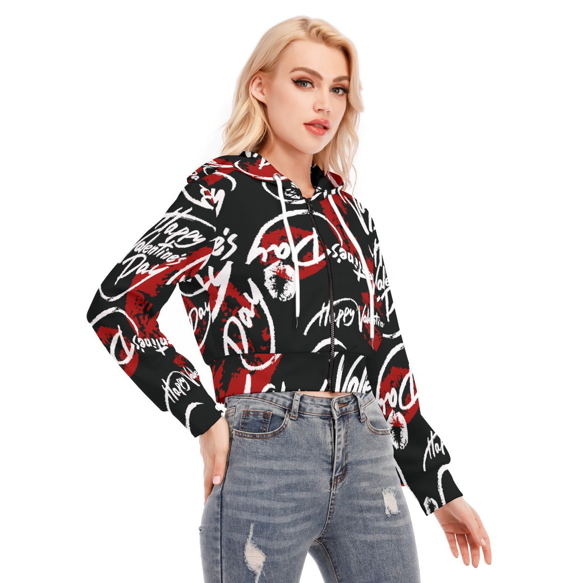 All-Over Print Women's Crop Top Hoodie With Zipper Closure