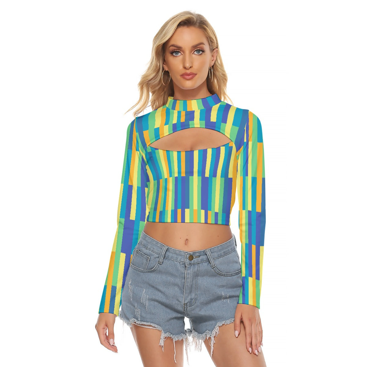 All-Over Print Women's Hollow Chest Keyhole Tight Crop Top