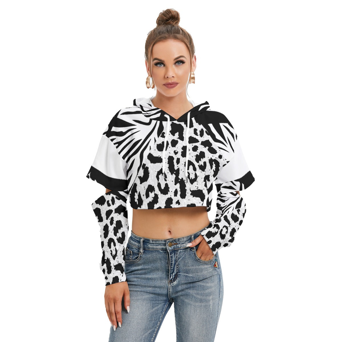 All-Over Print Women's Heavy Fleece Hoodie With Hollow Out Sleeve