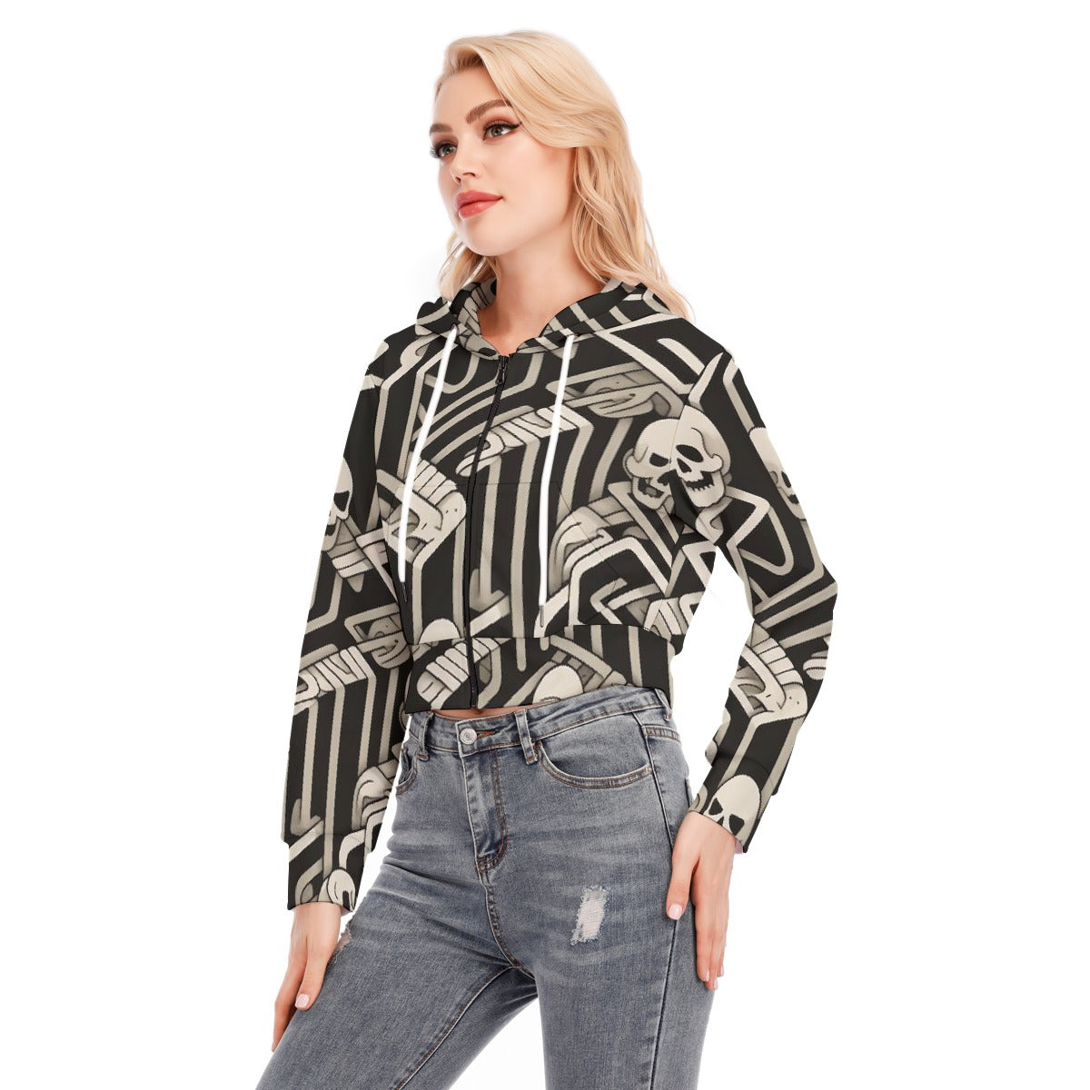 All-Over Print Women's Crop Top Hoodie With Zipper Closure