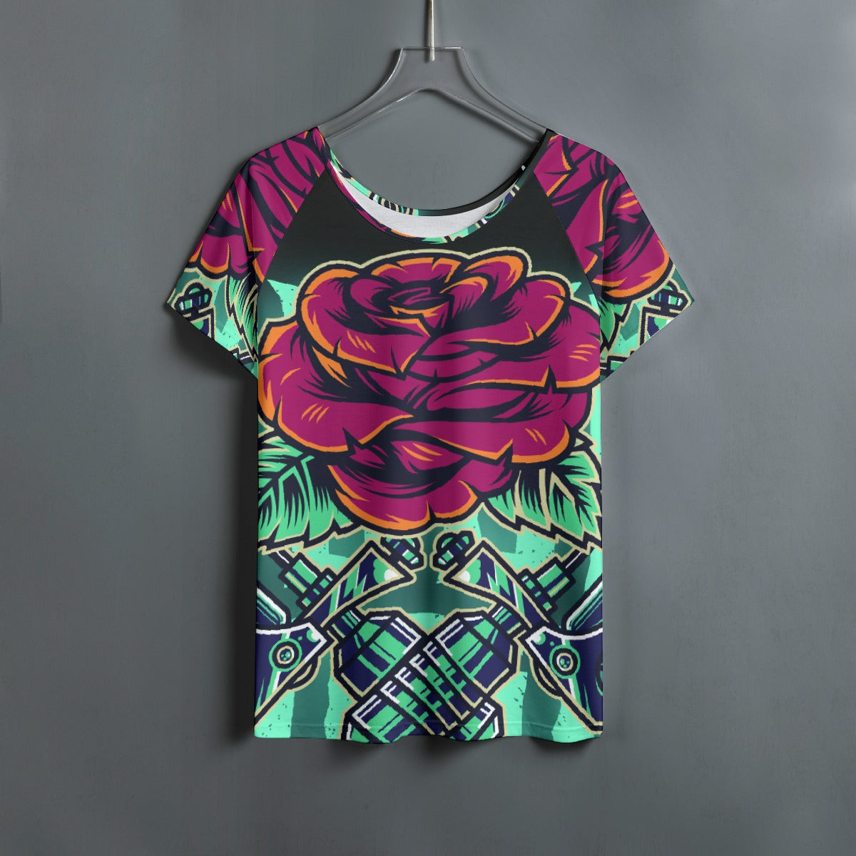 All-Over Print Women's Round Neck T-shirt With Raglan Sleeve