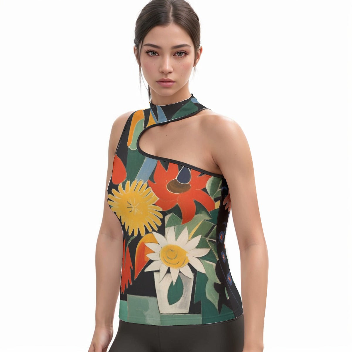 All-Over Print Women's Halter Sleeveless Asymmetrical Tank Top