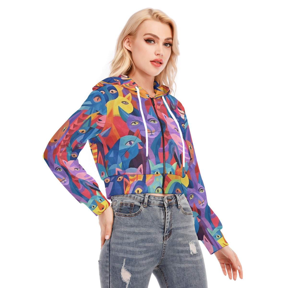 All-Over Print Women's Crop Top Hoodie With Zipper Closure