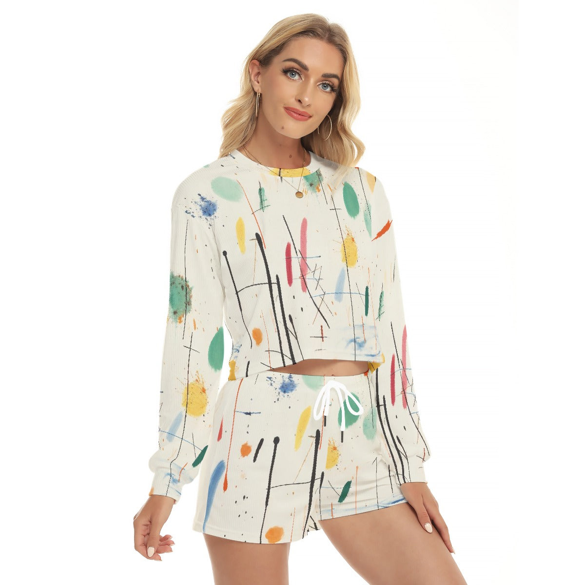 All-Over Print Women's Short Sweatshirt And Pants Suit