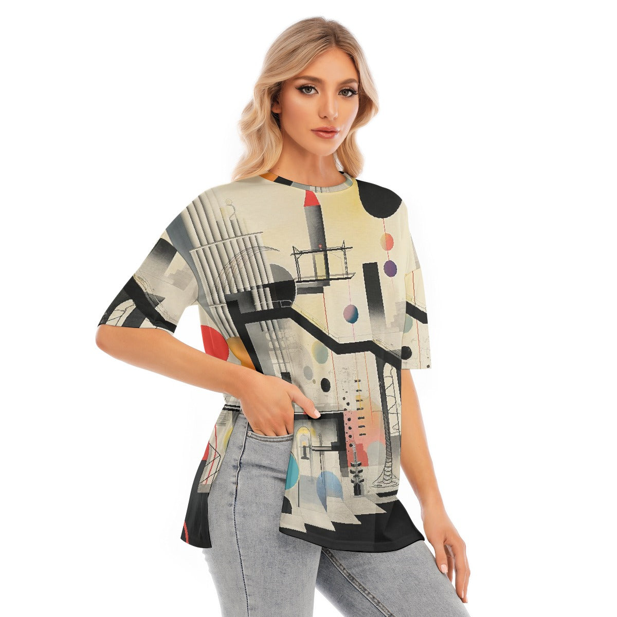 All-Over Print Women's Short Sleeves T-shirt With Hem Split