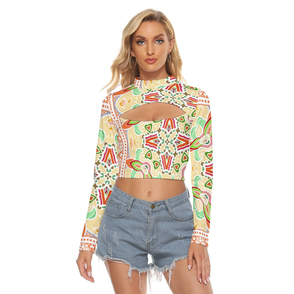 All-Over Print Women's Hollow Chest Keyhole Tight Crop Top