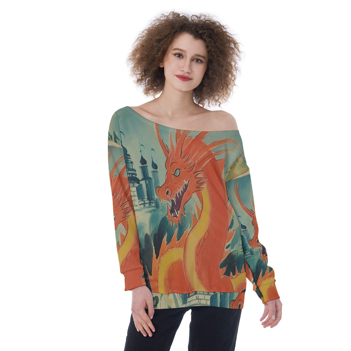 All-Over Print Oversized Women's Off-Shoulder Sweatshirt