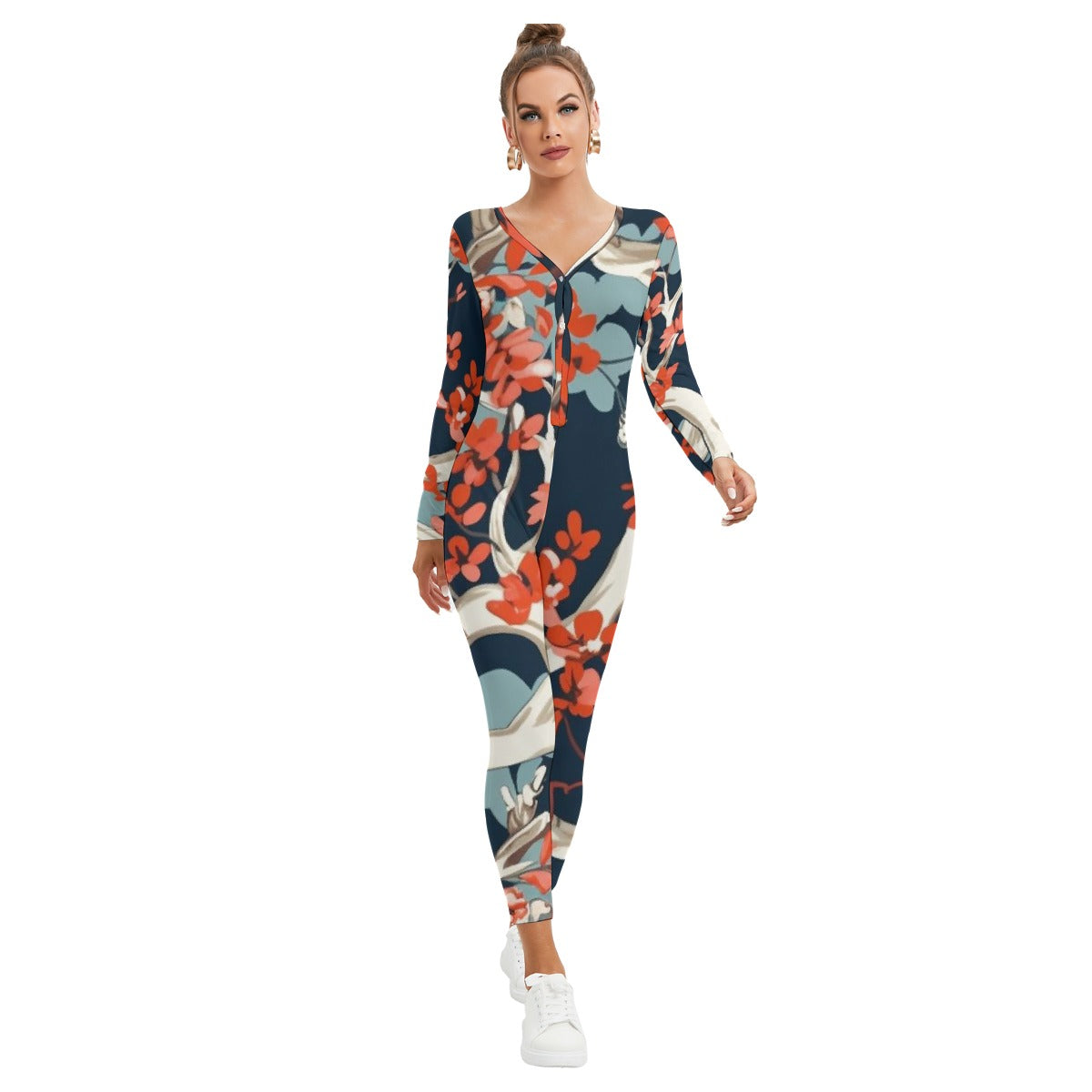 All-Over Print Women's Plunging Neck Jumpsuit