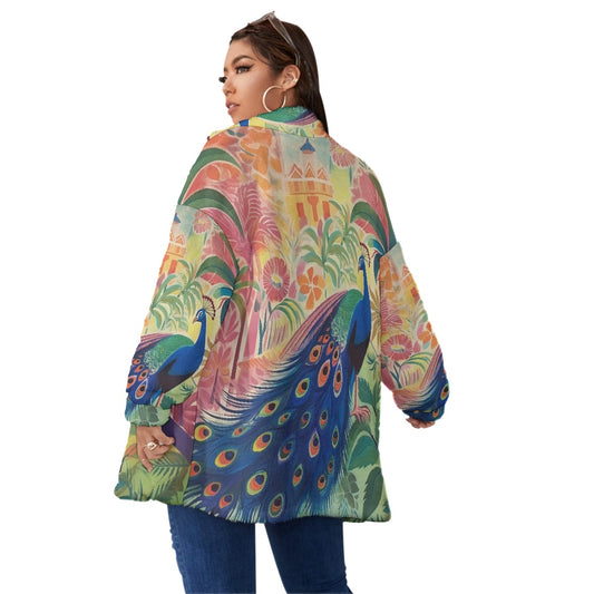 All-Over Print Unisex Borg Fleece Stand-up Collar Coat With Zipper Closure(Plus Size)