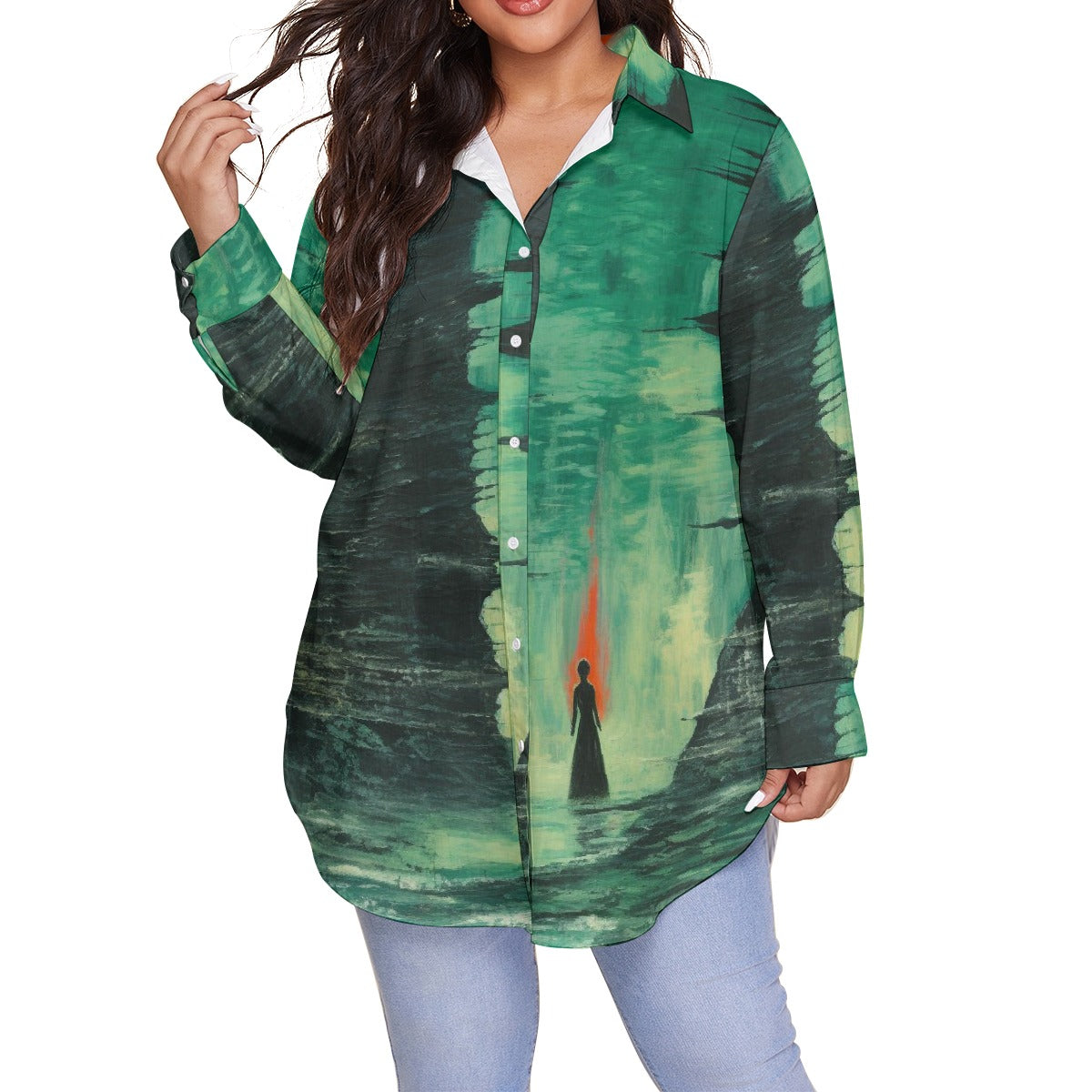 All-Over Print Women's Shirt With Long Sleeve(Plus Size)