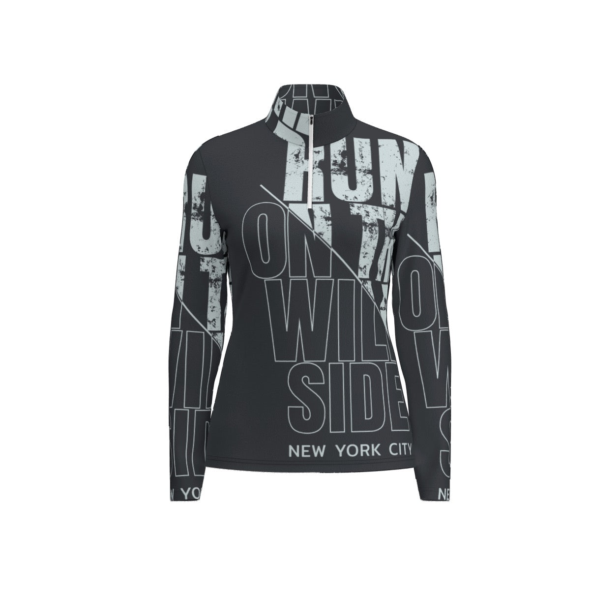 All-Over Print Women's Sports Collar Jersey With Long Sleeve