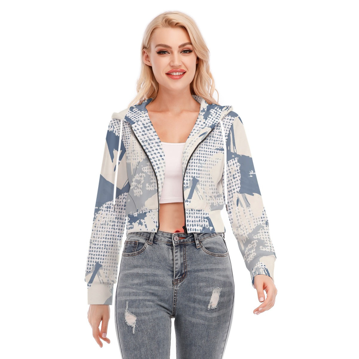 All-Over Print Women's Crop Top Hoodie With Zipper Closure