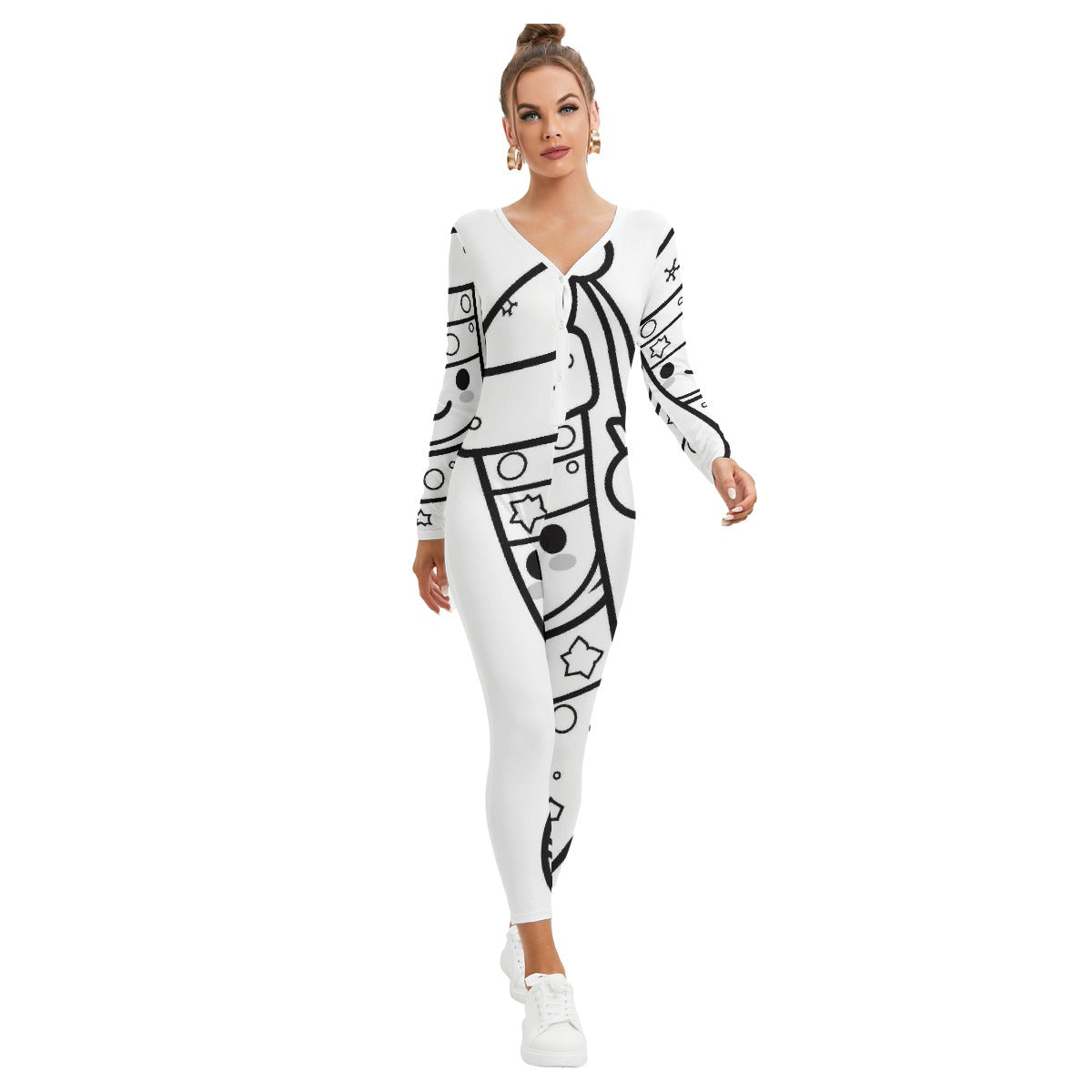 All-Over Print Women's Plunging Neck Jumpsuit