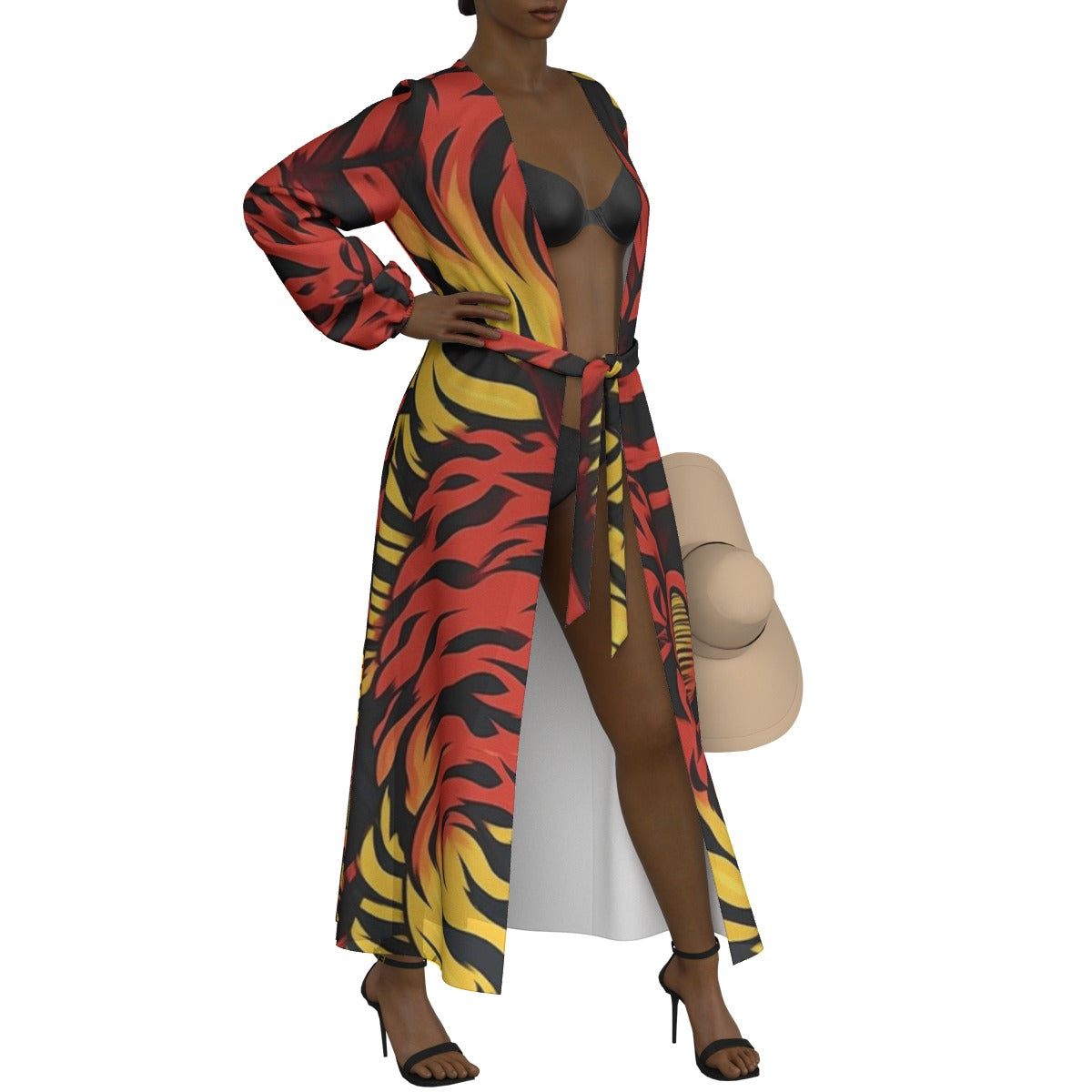 All-Over Print Women's Lace-up Chiffon Robe