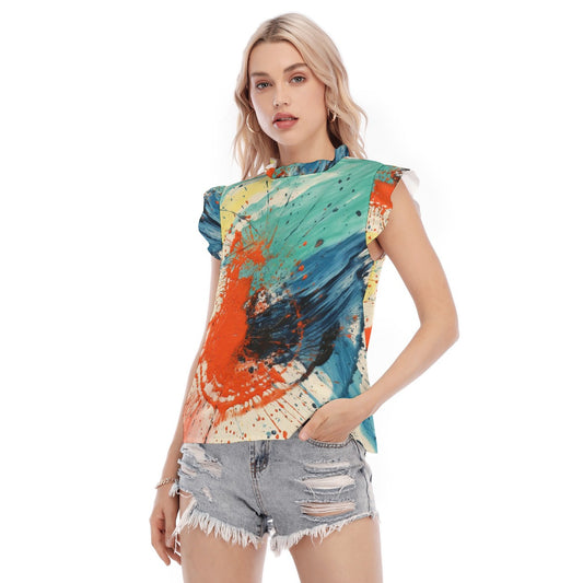 All-Over Print Women's Blouse With Ruffle Collar And Sleeve