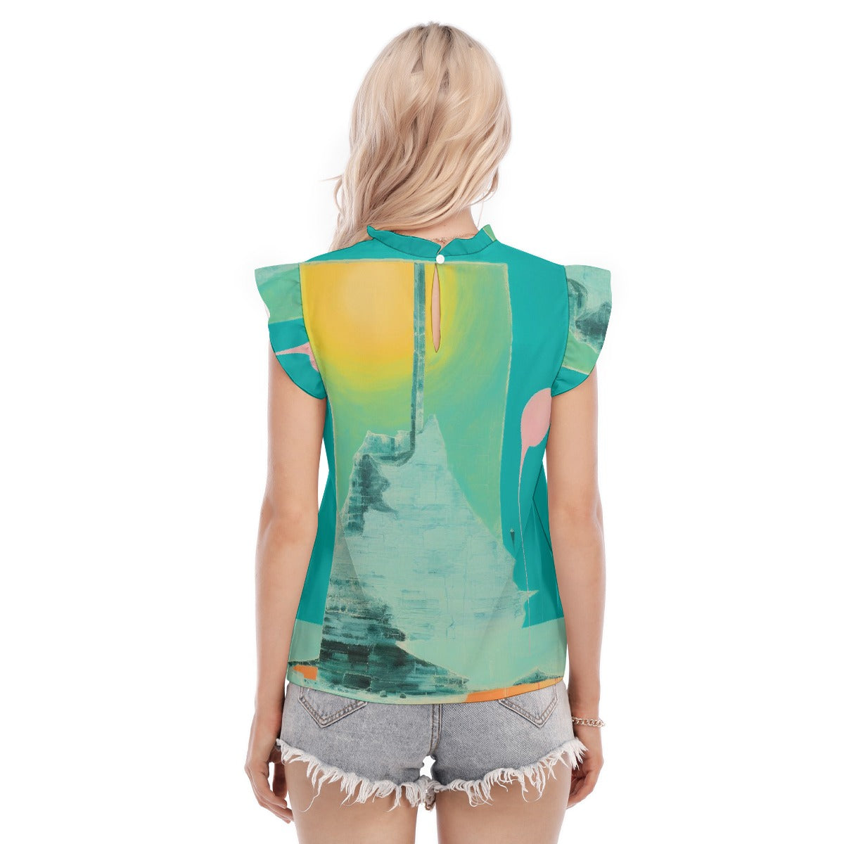 All-Over Print Women's Blouse With Ruffle Collar And Sleeve