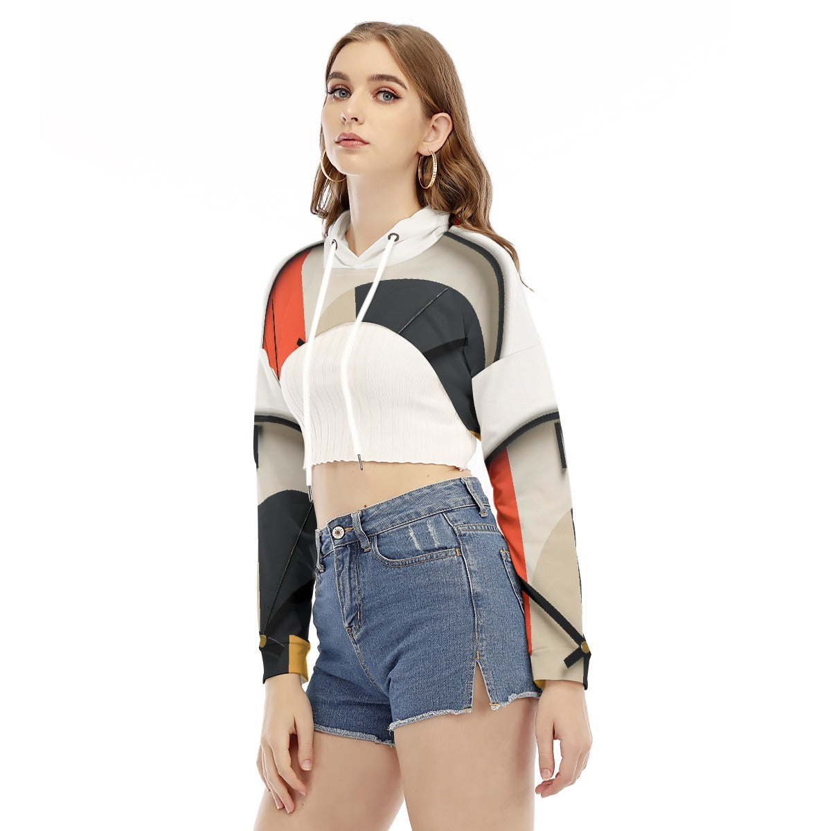 All-Over Print Women's Smock Short Hoodie With Long Sleeve