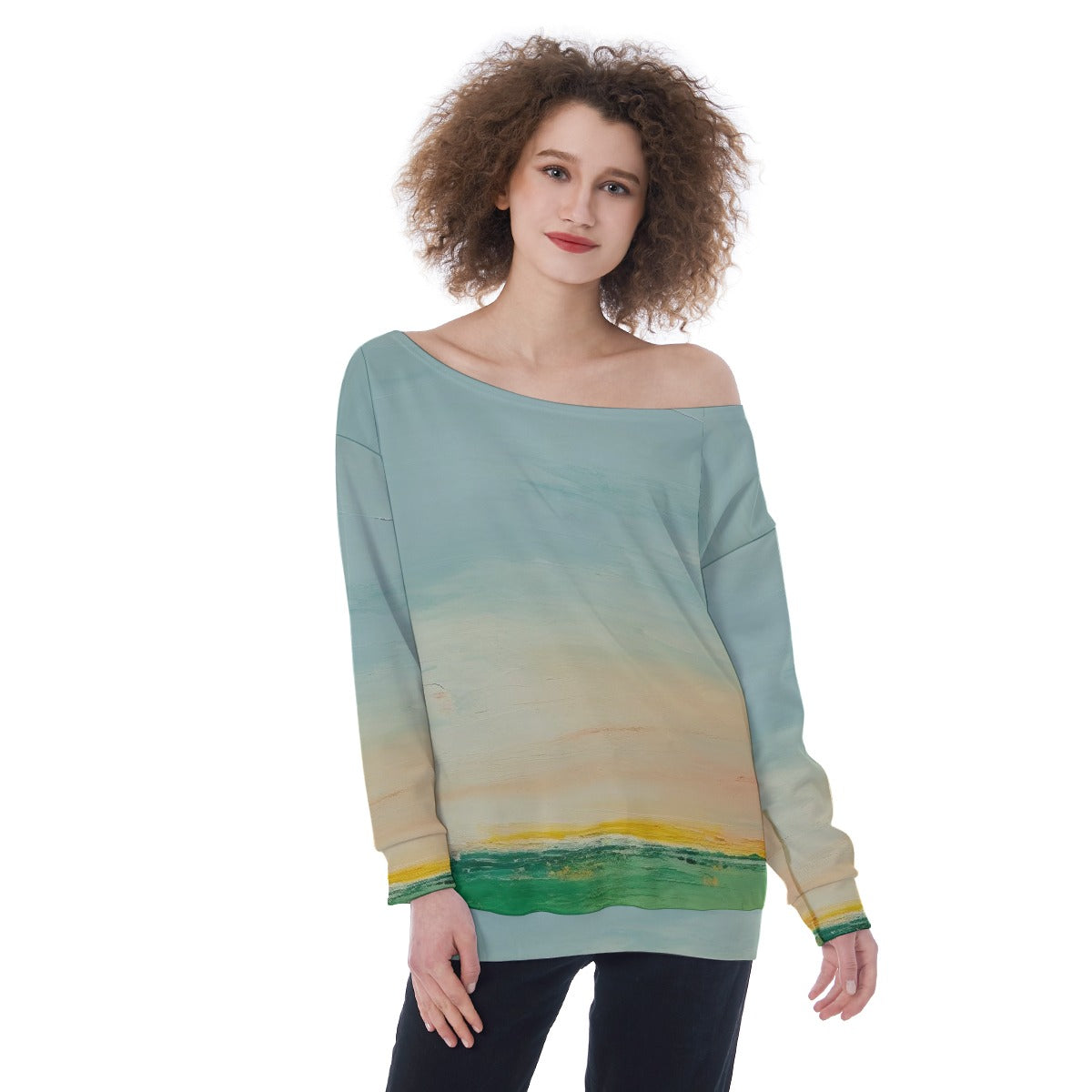 All-Over Print Oversized Women's Off-Shoulder Sweatshirt