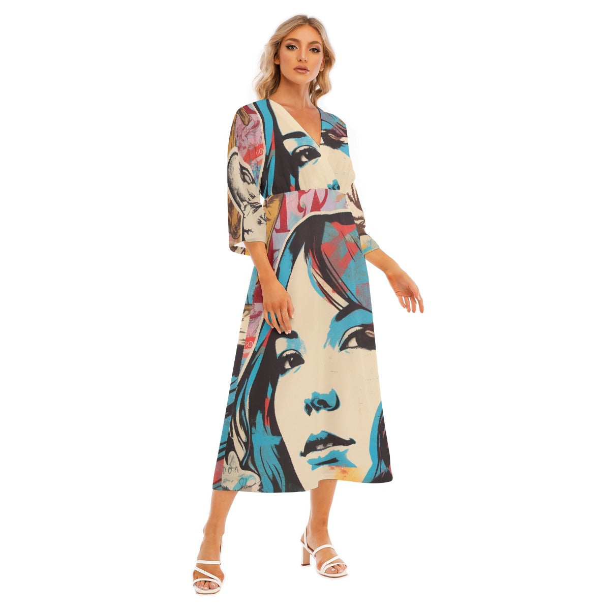All-Over Print Women's Mid-Sleeve Long Dress