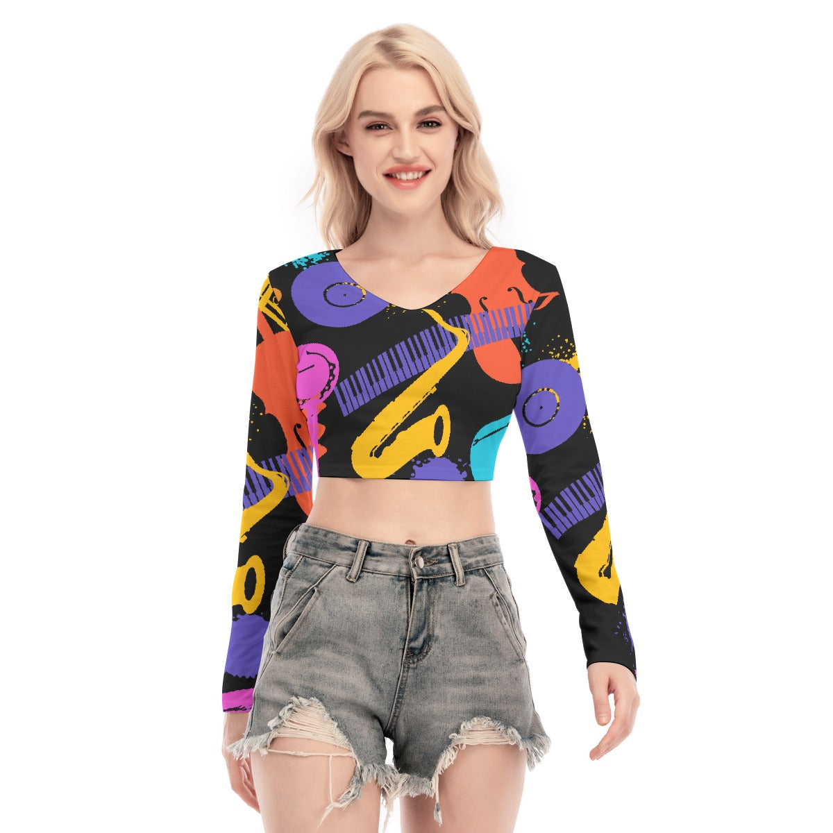 All-Over Print Women's Back Hollow T-shirt With Strap